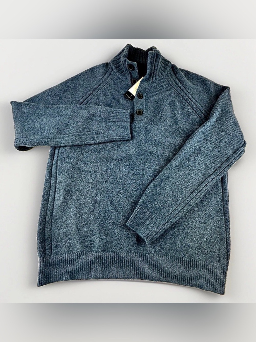 Banana Republic x Repreve Mens Large Blue Mock Neck Button Pullover Sweater